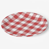 Elegante landelijke picknick wit rood geruit papieren bordje (Gekanteld)