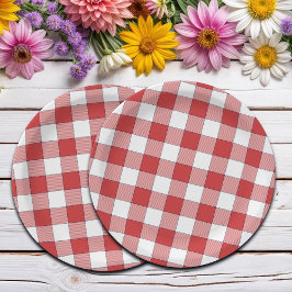 Elegante landelijke picknick wit rood geruit papieren bordje