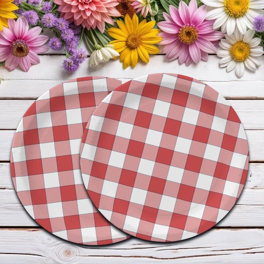 Elegante landelijke picknick wit rood geruit papieren bordje