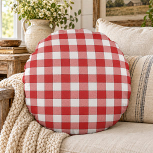 Elegante landelijke picknick wit rood geruit rond kussen