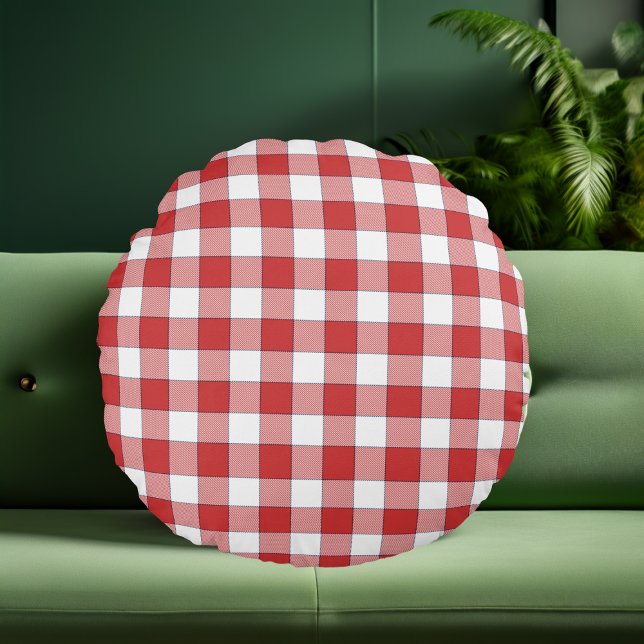 Elegante landelijke picknick wit rood geruit rond kussen (Creator heeft geüpload)