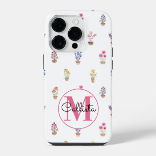 Elegante Landelijke Potbloemen Aquarel Monogram iPhone 14 Plus Hoesje