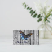 Elegante landelijke schuur hout blauwe vlinder visitekaartje (Staand voorkant)