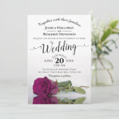 Elegante lange gestempelde magenta Roos bruiloft Kaart (Staand voorkant)