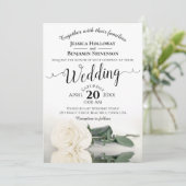 Elegante lange gestempelde witte roos romantische kaart (Staand voorkant)