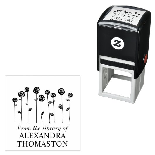 Elegante lange stam Rozen Bibliotheek Boek Naam Zelfinktende Stempel (In situ)