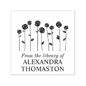 Elegante lange stam Rozen Bibliotheek Boek Naam Zelfinktende Stempel (Design)