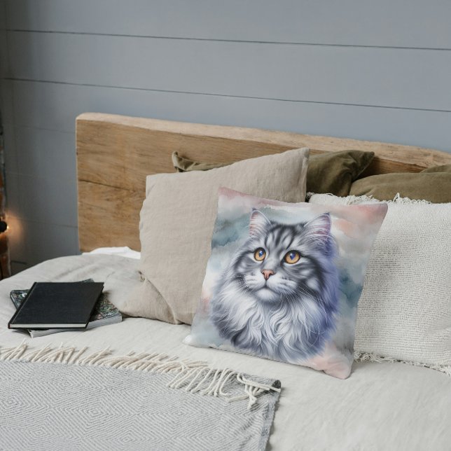 Elegante langharige kat in aquarel kussen (Creator heeft geüpload)