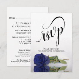 Elegante langstelige bruiloft met Navy Blue rozen RSVP Kaartje