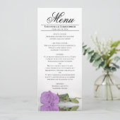Elegante langstelige lila paarse roos bruiloft menu (Staand voorkant)