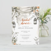 Elegante Lantaarn en Drapery Floral Vrijgezellenfe Kaart (Staand voorkant)