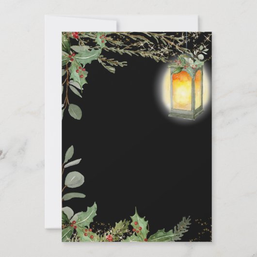 Elegante Lantaarn Winter Black Christmas Dinner Kaart (Achterkant)
