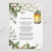 Elegante Lantaarn Winter Holly Christmas Dinner Kaart (Voorkant / Achterkant)