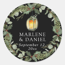 Elegante Lantaarn Winter White in Red Holly Envelo Ronde Sticker