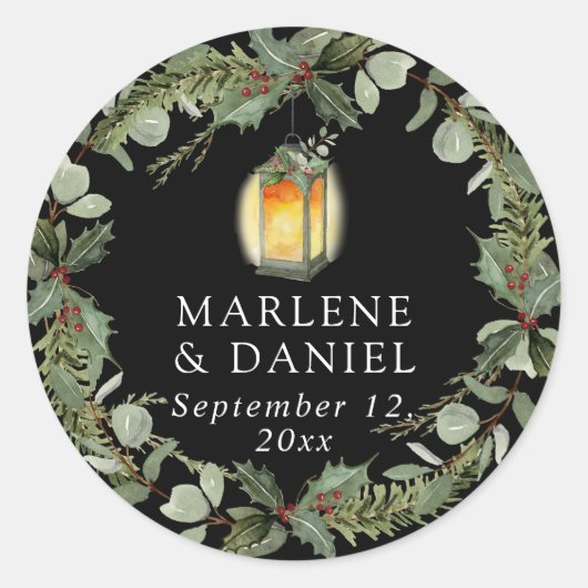 Elegante Lantaarn Winter White in Red Holly Envelo Ronde Sticker (Voorkant)