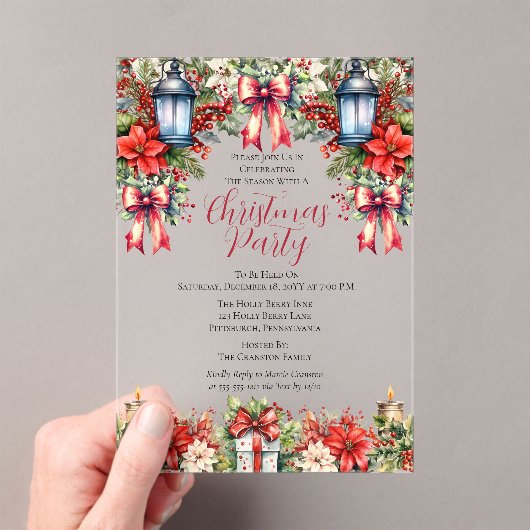 Elegante lantaarns | Kaarsen Bloemen Kerstfeest Acryl Uitnodigingen (Insitu (Draagbaar))
