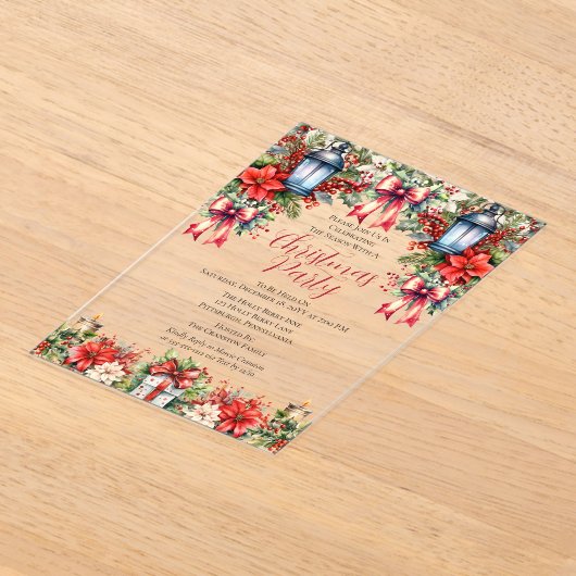 Elegante lantaarns | Kaarsen Bloemen Kerstfeest Acryl Uitnodigingen (Laagn)