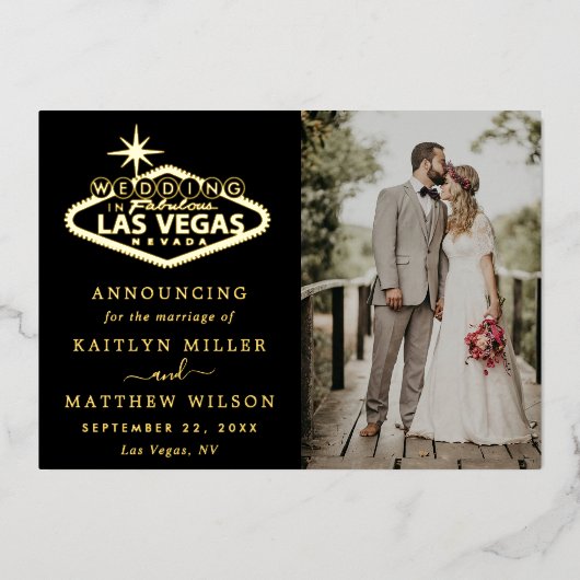 Elegante Las Vegas bestemming bruiloft aankondigin Folie Uitnodiging (Voorkant)