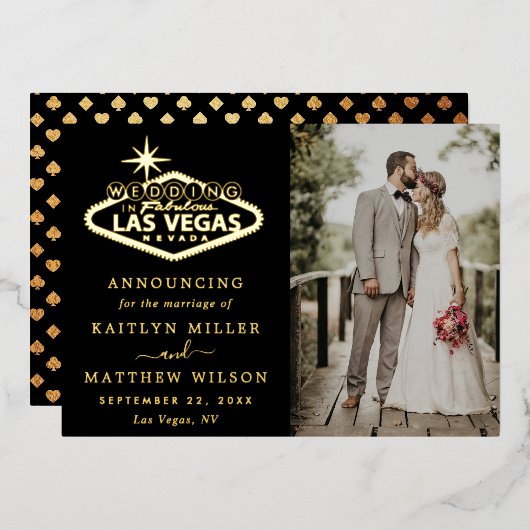 Elegante Las Vegas bestemming bruiloft aankondigin Folie Uitnodiging (Voorkant / Achterkant)