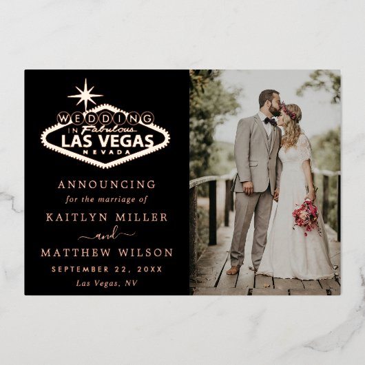 Elegante Las Vegas bestemming bruiloft aankondigin Folie Uitnodiging (Voorkant)