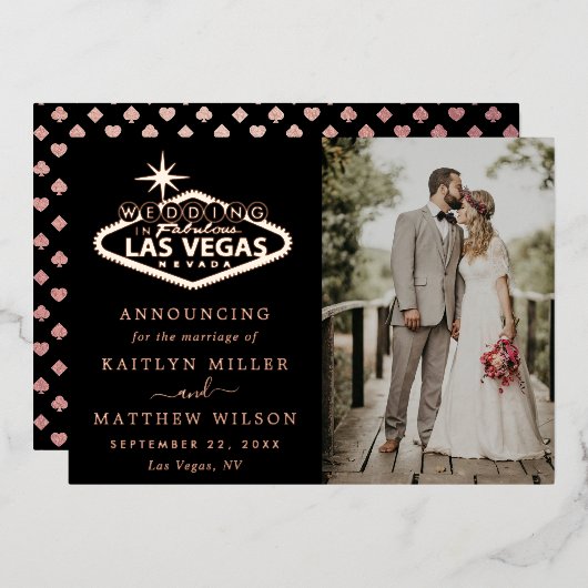 Elegante Las Vegas bestemming bruiloft aankondigin Folie Uitnodiging (Voorkant / Achterkant)