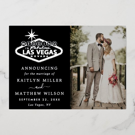 Elegante Las Vegas bestemming bruiloft aankondigin Folie Uitnodiging (Voorkant)