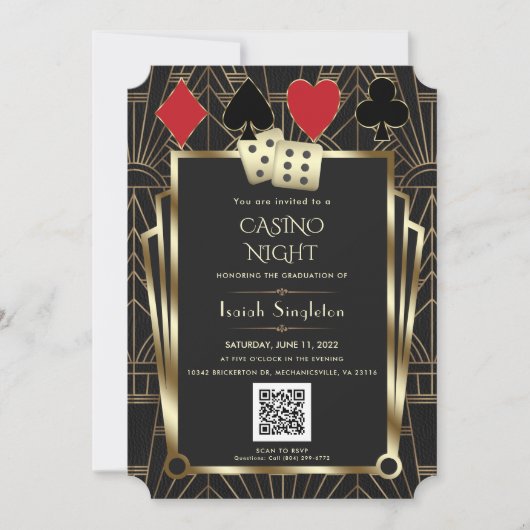 Elegante Las Vegas Casino Night Afstudeerfeest Kaart (Voorkant)