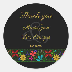 Elegante Latijns-Amerikaanse Zwarte Gouden Bloemen Ronde Sticker