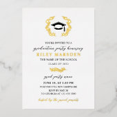Elegante Laurel Krans Afstuderen Party Goud Folie Uitnodiging (Voorkant)