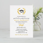 Elegante Laurel Krans Afstuderen Party Goud Folie Uitnodiging (Staand Voorkant)