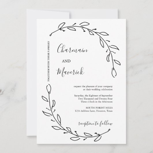 Elegante Laurel krans bruiloft Kaart (Voorkant)