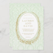 Elegante Laurel Krans | Green Damask Kaart (Voorkant / Achterkant)