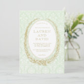 Elegante Laurel Krans | Green Damask Kaart (Staand voorkant)