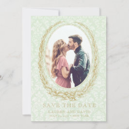 Elegante Laurel Krans | Groene Damaskfoto Save The Date