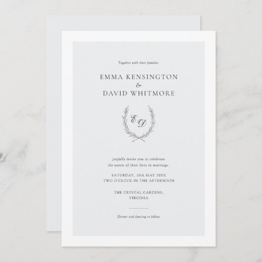 Elegante Laurel Krans Minimalistische bruiloft Kaart (Voorkant / Achterkant)