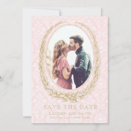 Elegante Laurel Krans | Roze Damask Foto Save The Date
