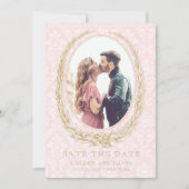 Elegante Laurel Krans | Roze Damask Foto Save The Date (Voorkant)