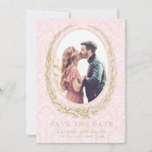 Elegante Laurel Krans   Roze Damask Foto Save The Date