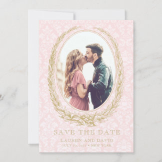 Elegante Laurel Krans | Roze Damask Foto Save The Date
