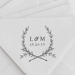 Elegante Laurel Monogram Huwelijk Opslagdatum Rubberstempel