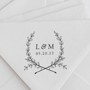 Elegante Laurel Monogram Huwelijk Opslagdatum Rubberstempel