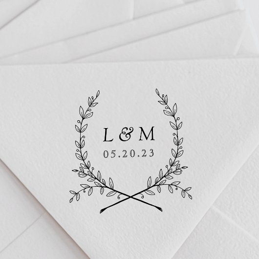Elegante Laurel Monogram Huwelijk Opslagdatum Rubberstempel