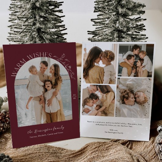 Elegante Laurels Arch Foto Vakantie Kaart Bourgond