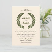 Elegante laurier bladeren krans bruiloft uitnodigi kaart (Staand voorkant)