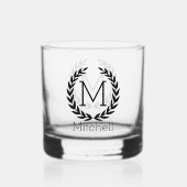 Elegante laurier monogram naam gepersonaliseerd whisky glas (Voorkant)