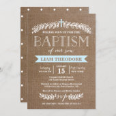 Elegante laurieren blauw | Doop uitnodiging (Voorkant / Achterkant)