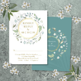 Elegante lauriergroene bloemenslinger RSVP kaartje