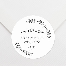 Elegante lauwerkrans familienaam retouradres ronde sticker