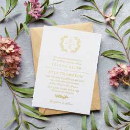 Elegante Lauwerkrans Monogram Typografie Bruiloft Folie Uitnodiging