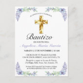 Elegante Lavanda Cruz De Oro Bautizo Bebé Invitati Briefkaart (Voorkant)